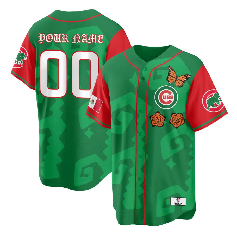 Men's Chicago Cubs ACTIVE PLAYER Custom Green/Red 'Xicago' Mexican Heritage Stitched Baseball Jersey
